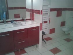 salle de bain rouge et blanche